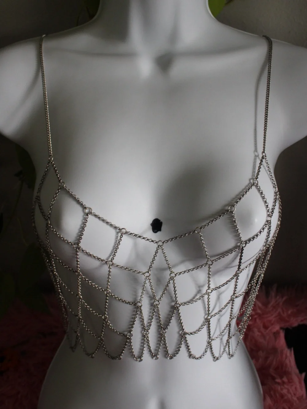 Silver Draped Chain Body Jewelry Bralette Top Statement Festival Piece MSRP $88